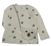 Smetanové triko s našitou kabelkou a puntíky Topolino