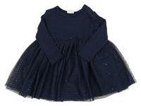 Tmavomodré bavlněno/tylové šaty F&F