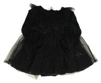 Černé žinylkovo/tylové šaty s volánky H&M