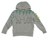 Sivá melírovaná mikina s dinosaurom a kapucňou C&A