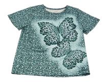 Zeleno-čierne vzorované crop tričko s motýly