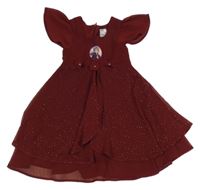 Karmínové trblietavé žoržetové slávnostné šaty s Annou Disney