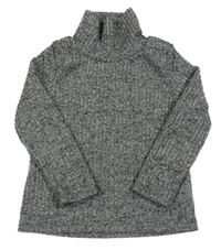 Sivý melírovaný rebrovaný sveter s rolákom