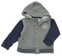 Sivo-tmavomodrá prepínaci mikina s nápisom a kapucňou Osh Kosh