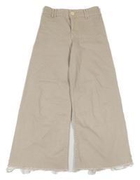 Béžové wide leg roztřepené rifle Zara