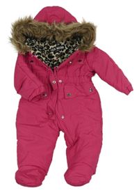 Tmavorůžová prošívaná šusťáková zimní kombinéza s kapucí s kožešinou STEVE MADDEN