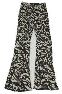 Tmavošedo-smotanové vzorované rebrované flare nohavice H&M