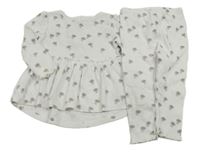 2Set - Biela rebrovaná tunika s kytičkami + legíny Next