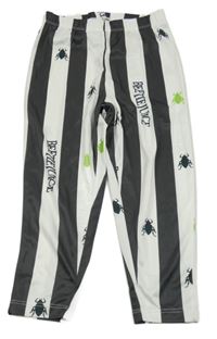 Kockovaným - Čierno-biele pruhované nohavice s brouky a nápismi PRIMARK