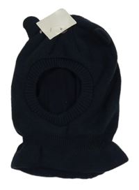 Nové - tmavomodrá pletená kukla s oušky Topomini