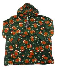 Nové - smaragdová plyšová oversize dlhá mikina so sobmi a vreckom a kapucňou DISTRA