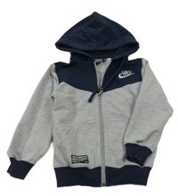 Sivo-tmavomodrá melírovaná prepínaci mikina s logom a kapucňou