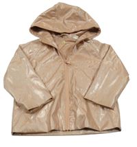 Pudrová třpytivá nepromokavá jarní bunda s kapucí ZARA