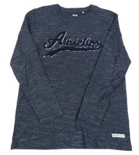 Tmavomodré melírované mikinotriko s nápisom YIGGA