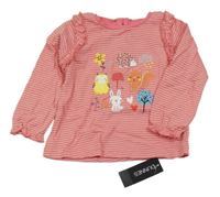 Nové - růžovo-broskvové pruhované triko se zvířátky a stromečkem a kanýrky St. Bernard