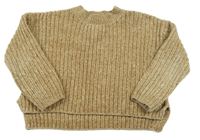 Hnedý melírovaný rebrovaný žinylkový oversize crop sveter C&A