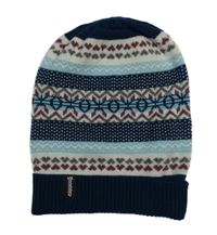 Tmavomodro-smetanovo-světlemodrá vzorovaná pletená šmoulí čepice Roadsterse srdíčky  