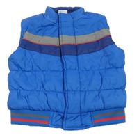 Modrá prešívaná šušťáková zateplená vesta s pruhmi miniclub