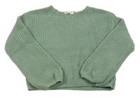 Olivový rebrovaný oversize crop sveter H&M