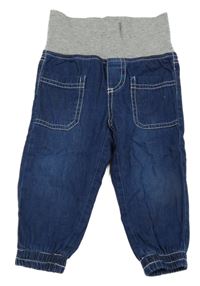 Tmavomodré cuff podšité rifle so sivým úpletovým pasom ALANA