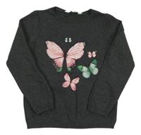 Tmavosivý melírovaný sveter s motýlikmi H&M