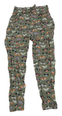Khaki cuff ľahké nohavice s můrami H&M