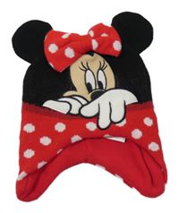 Černo-červená pletená čepice s Minnie a puntíky Disney