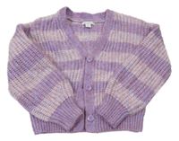 Fialovo-bílý pruhovaný melírovaný žebrovaný propínací oversize crop svetr PRIMARK
