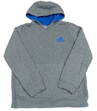 Šedá melírovaná mikina s logem a kapucí Adidas