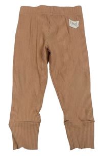 Hnedé rebrované ľahké tepláky s nášivkou zn. Primark