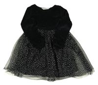Černé žinylkovo/tylové šaty s puntíky H&M