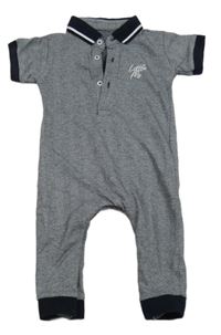Tmavomodro-biely vzorovaný polo overal s nápisom Matalan