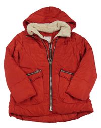 Červená šušťáková zimná bunda s kapucňou zn. Zara