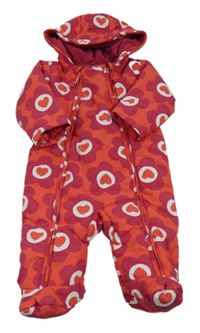 Jahodová kvetovaná šušťáková zimná kombinéza s kapucňou zn. M&S