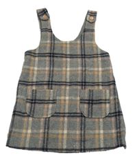 Tmavošedo-čierno-ružové kockované vlnené na traké šaty Next