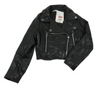 Nové - Černý koženkový podšitý crop křivák H&M