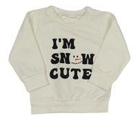 Biela mikina so sněhulákem a nápisom