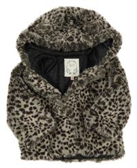 Sivo-čierna vzorovaná kožušinová podšitá bunda s kapucňou M&S