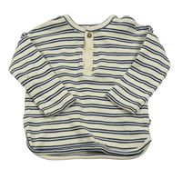 Krémovo-tmavomodré pruhované žebrované mikinotriko Next