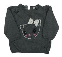 Tmavosivý melírovaný sveter s mačkou s mašlou H&M
