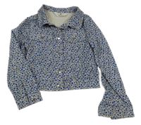 Smetanovo-modrá kvetovaná rifľová crop bunda H&M