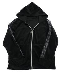 Čierna plyšová prepínaci mikina s kamienkami a kapucňou