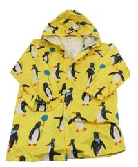 Žltá šušťáková nepromokavá bunda s tučňáky a kapucňou