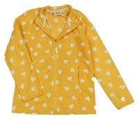 Horčicová fleecová prepínaci mikina so srdiečkami Kids