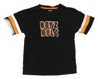 Černé tričko s nápisem a pruhy na rukávech Studio