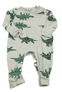 Světlešedý melírovaný overal s dinosaury
