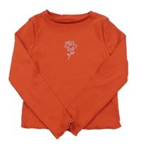 Červené rebrované tričko s růží z kamínků George