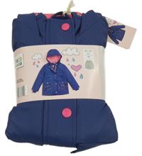 Nové - Modrá nepromokavá jarní bunda se srdíčky a kapucí Pocopiano