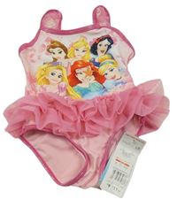 Nové - Ružovo-farebné jednodielne plavky s Disney princeznami a tylovou sukní Disney