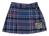 Petrolejovo-ružovo-vínová kockovaná zavinovací sukňa s erbem - Harry Potter M&S